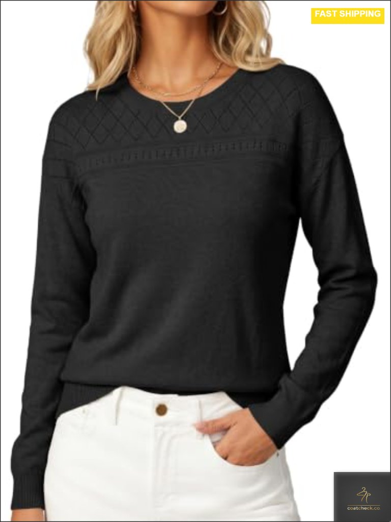 Wool Hollow Out Crochet Pullover Lightweight Knit Top Long Sleeve Crew Neck